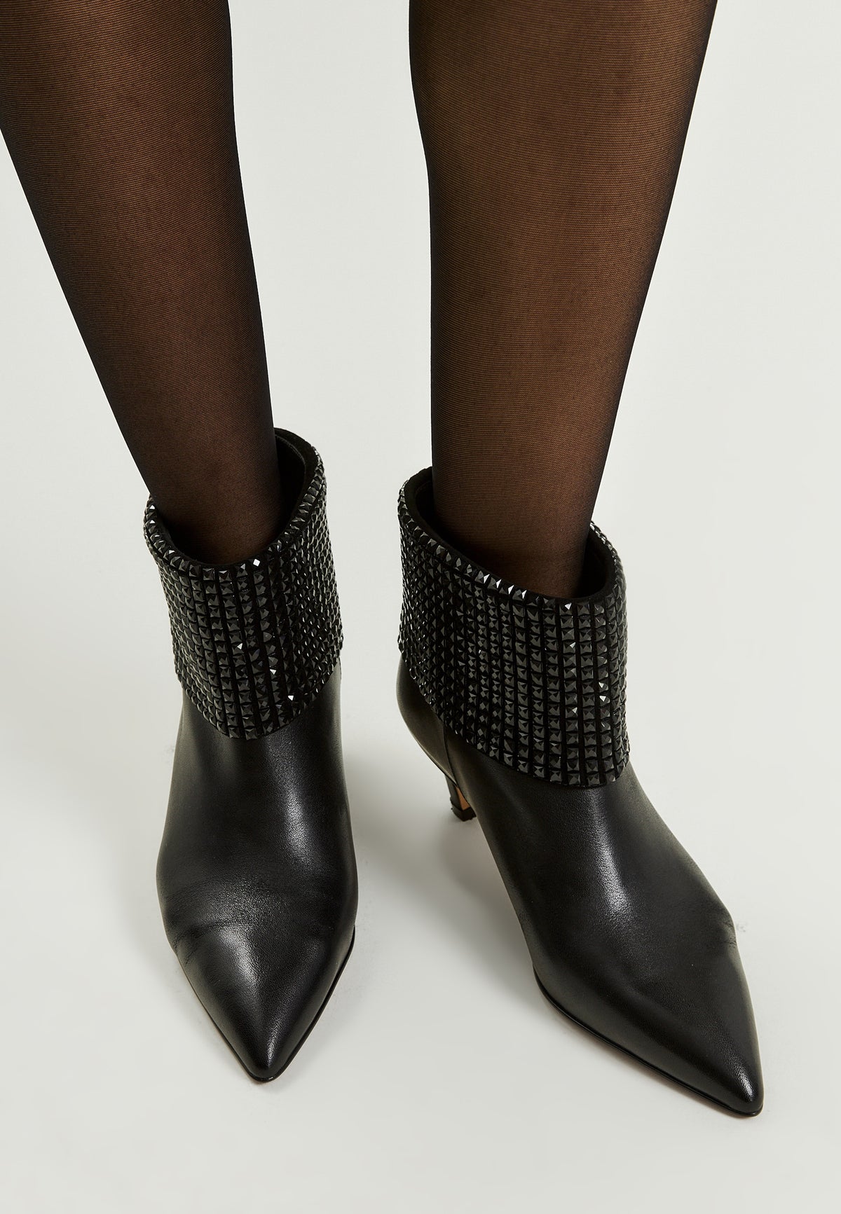 Black Crystal Cuff Leather Ankle Boot
