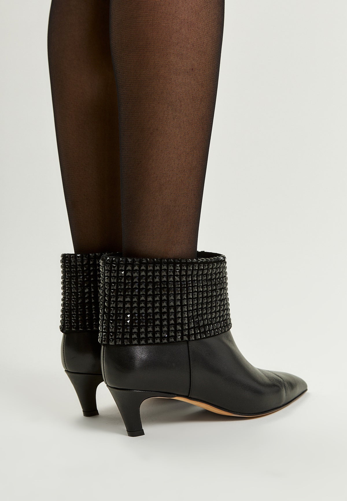 Black Crystal Cuff Leather Ankle Boot