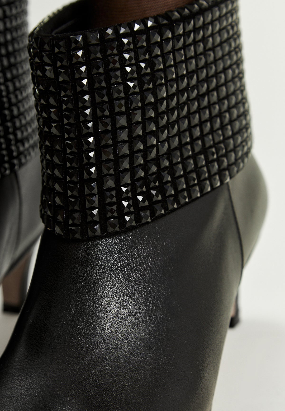Black Crystal Cuff Leather Ankle Boot