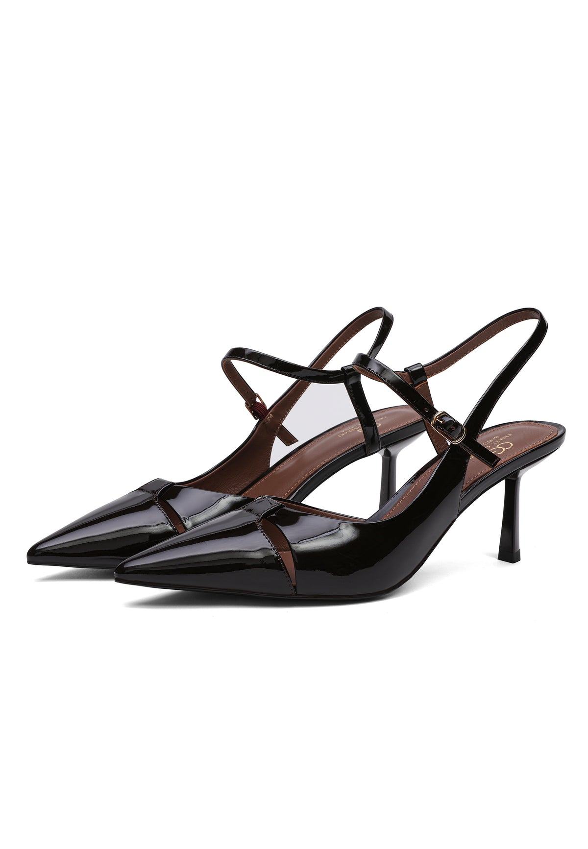 Skórzane czółenka slingback z noskiem w szpic – Bordowy