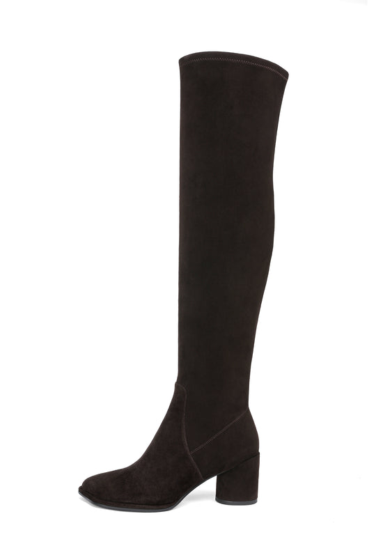 Bottes hautes en cuir suédé – Marron