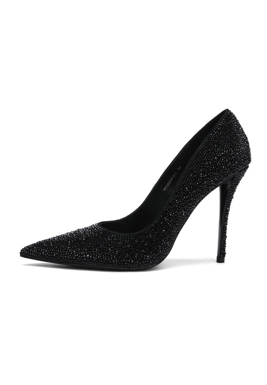 Zapatos de salón stilettos con cristales – Negro