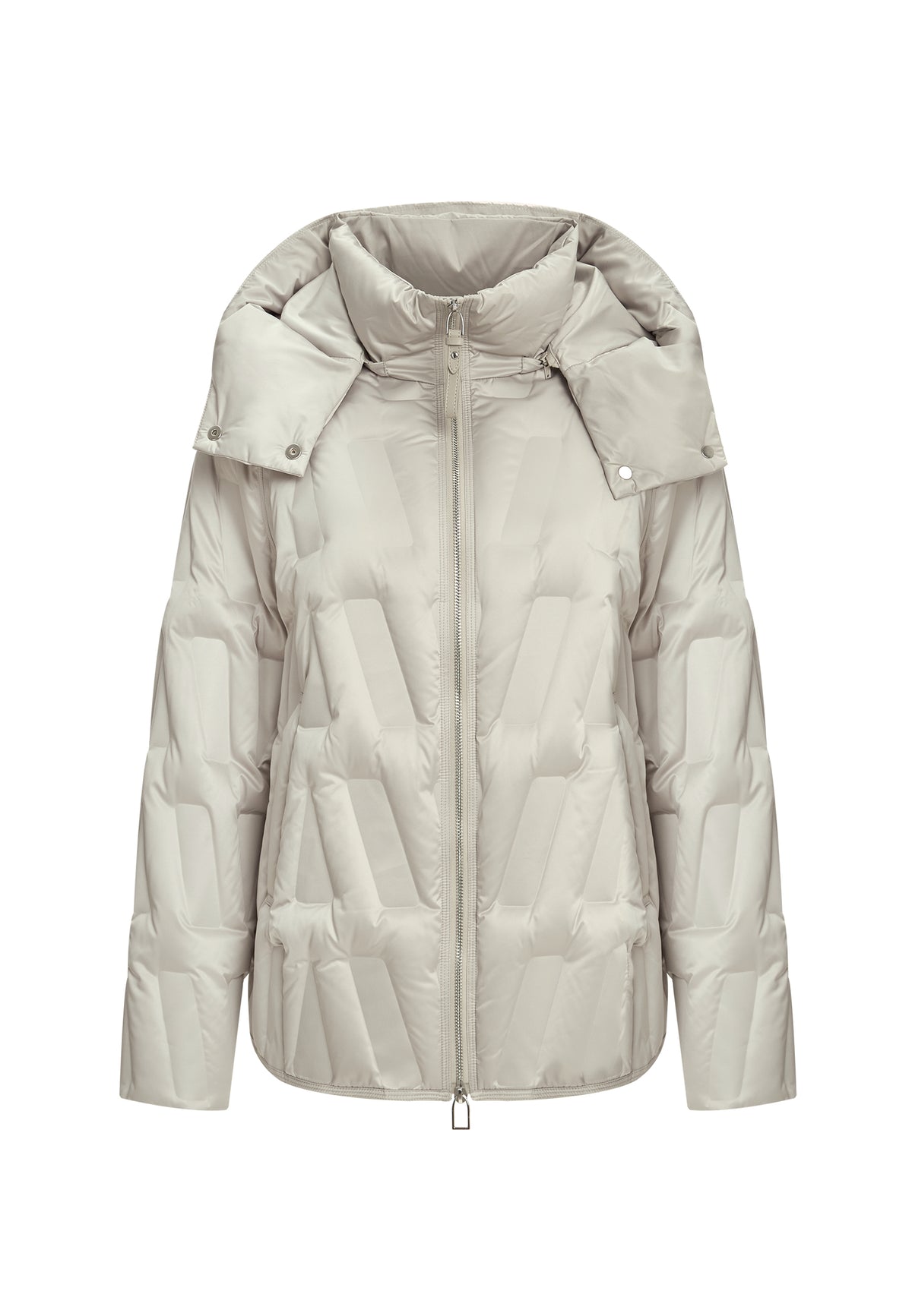 Chaqueta corta acolchada con capucha y diseño chevron – Beige