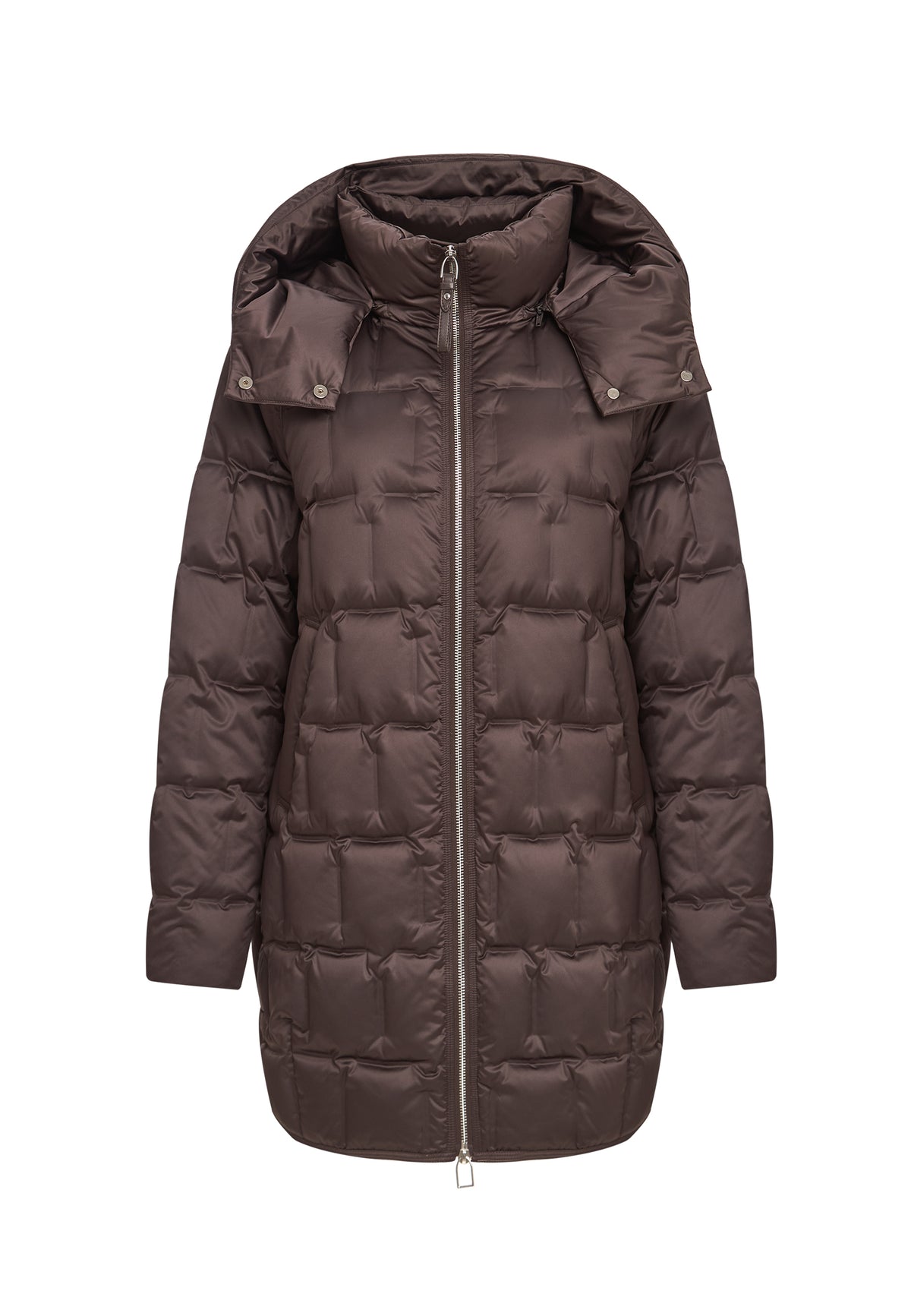 Hooded Mid-Length Down Puffer Coat - Brown