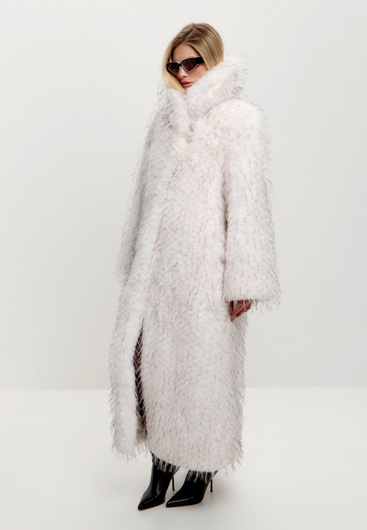 Couture maxi jas van imitatiebont – Sabelbruin