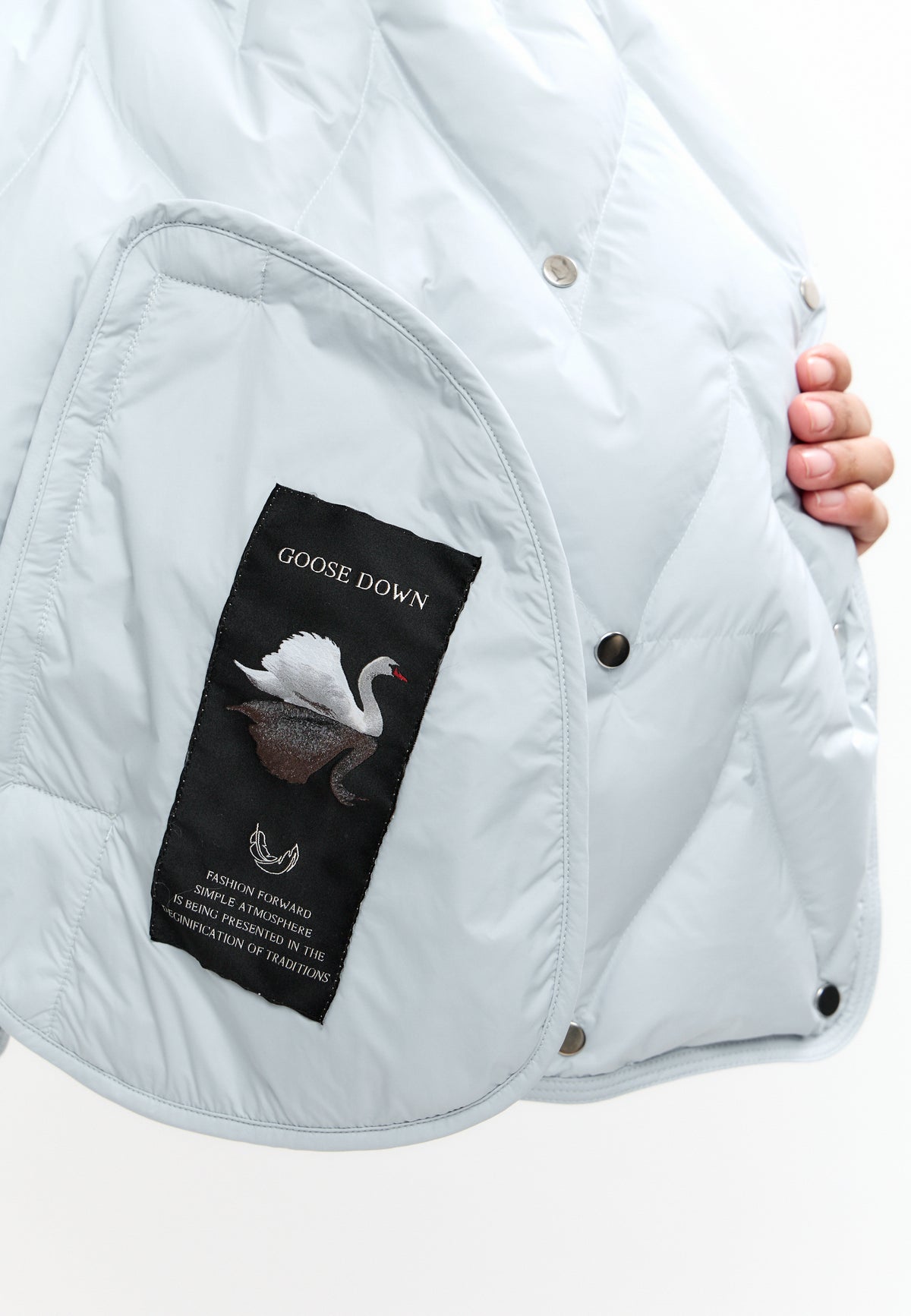 Chevron Quilted Cropped Down Jacket - Light blue