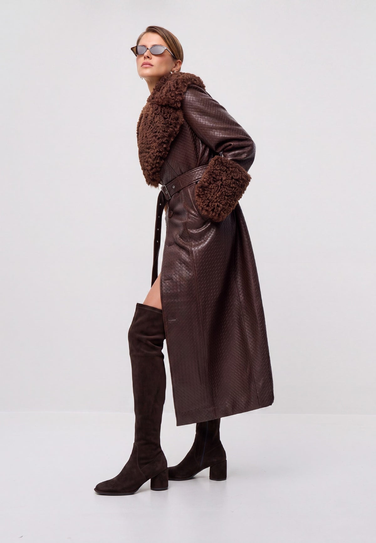 Bottes hautes en cuir suédé – Marron