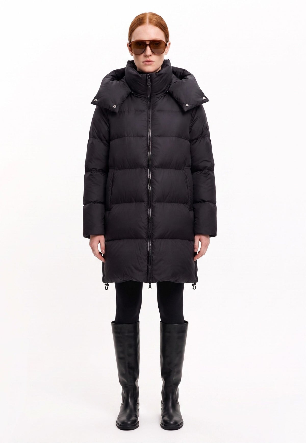 Chaqueta acolchada oversize con capucha de plumas – Negro