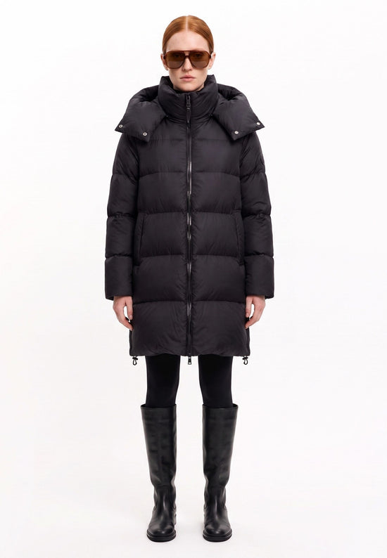 Oversized gewatteerde donsjas met capuchon – Zwart
