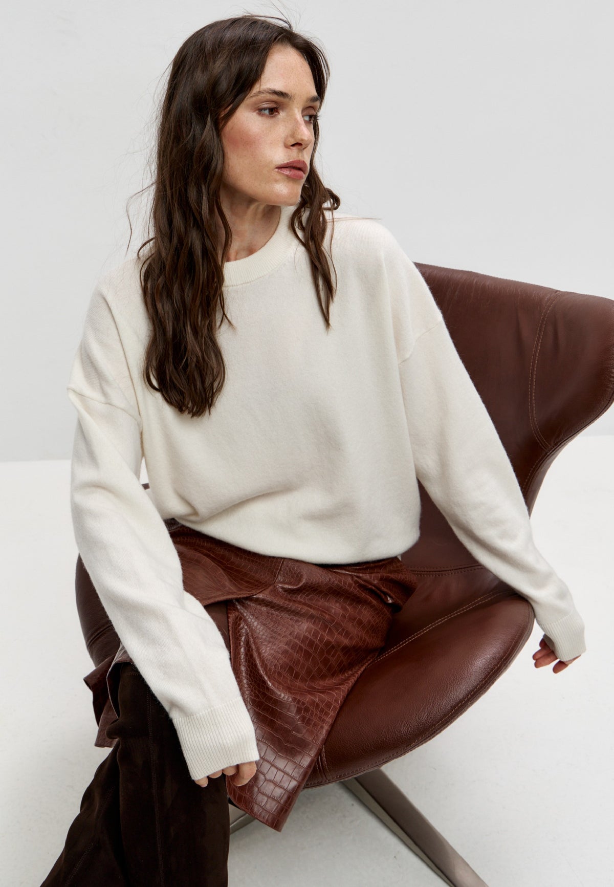 Cardigan i merinould med lynlås – Milky