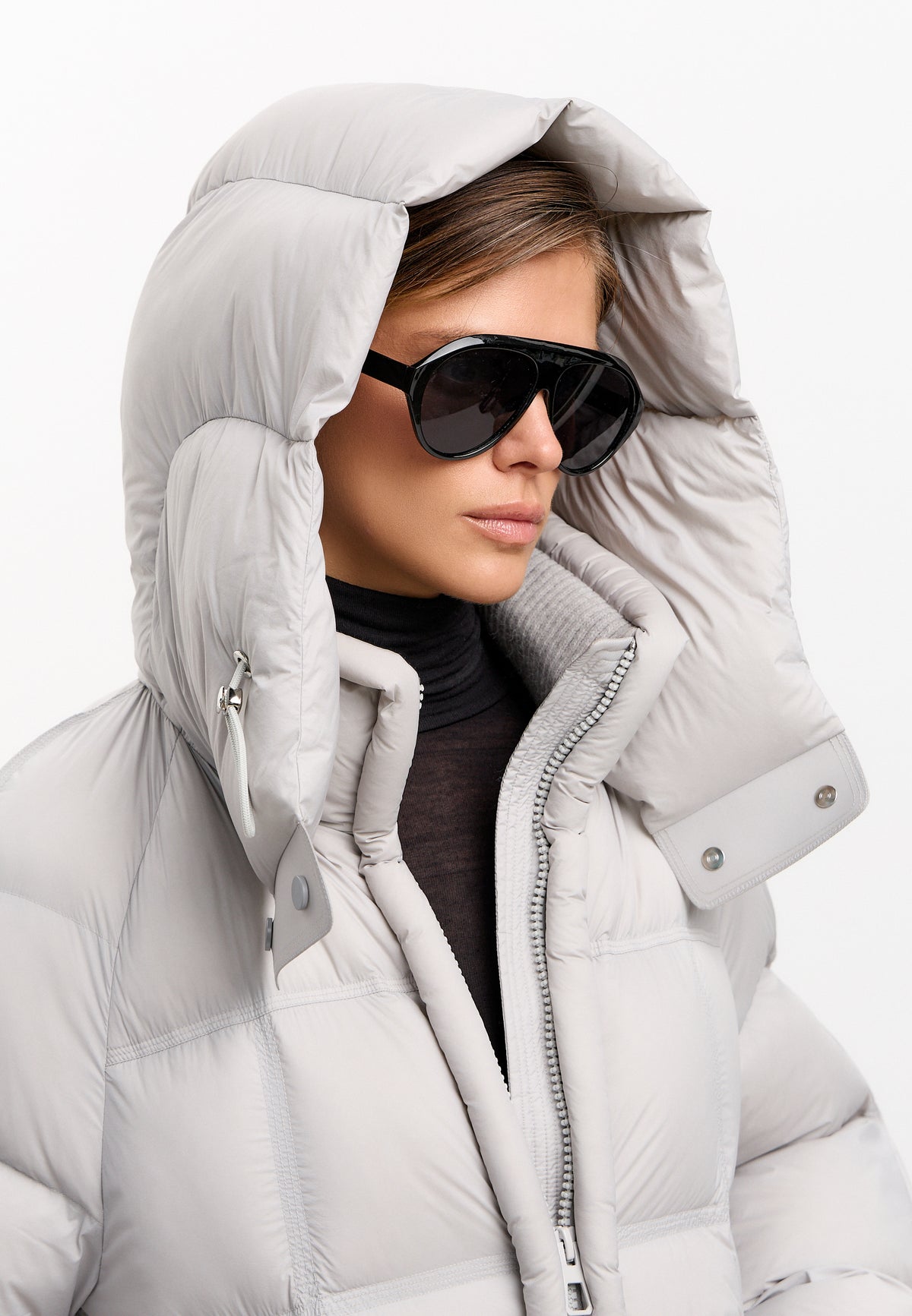 Long Quilted Down Puffer Coat - Grey