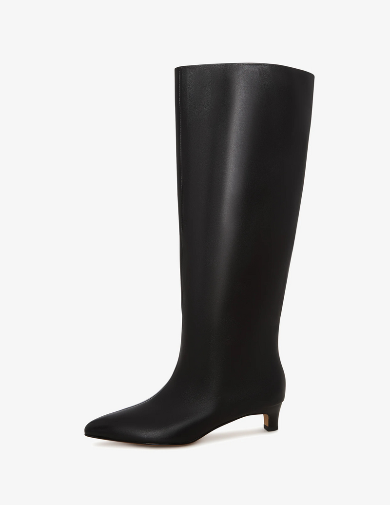 Elegant Leather Knee-High Boot - Black