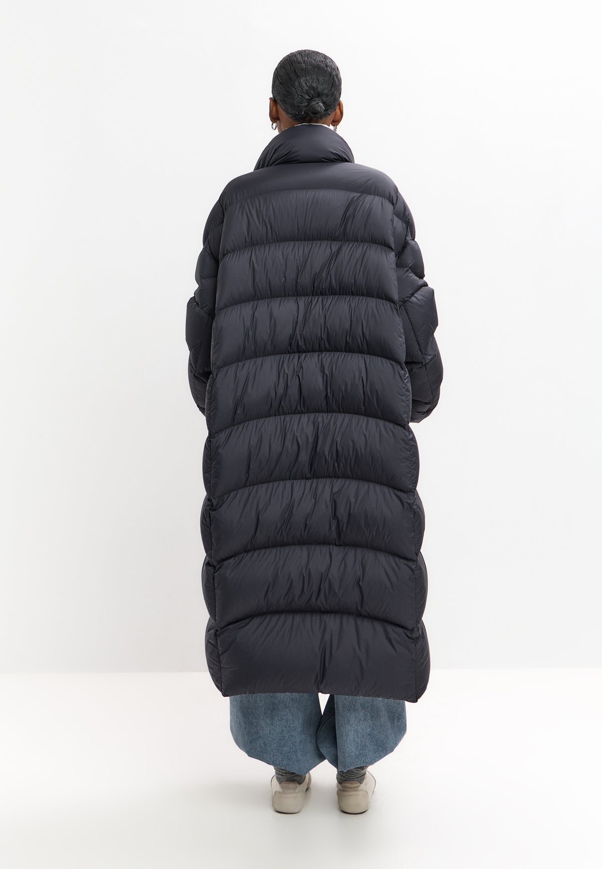 Piumino lungo trapuntato a chevron – Blu