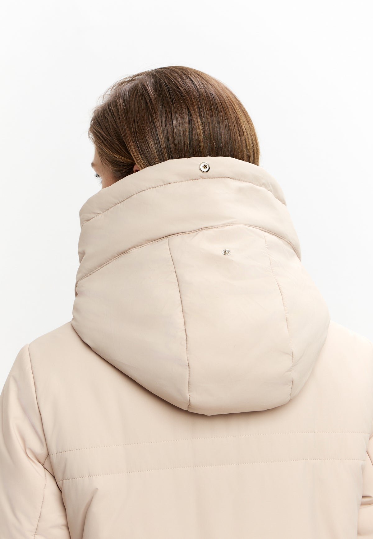 Fur Trim Hooded Puffer Coat - Milky