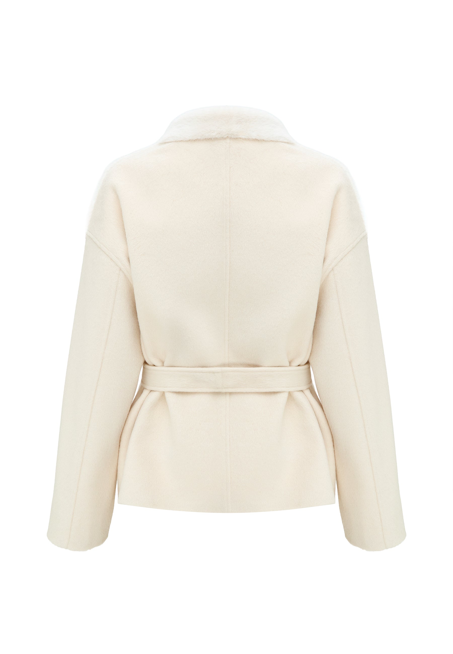 Chaqueta bicolor de piel sintética con cinturón – Blanco