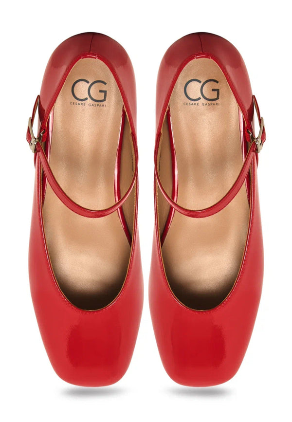Patent Mary Jane Flats - Red