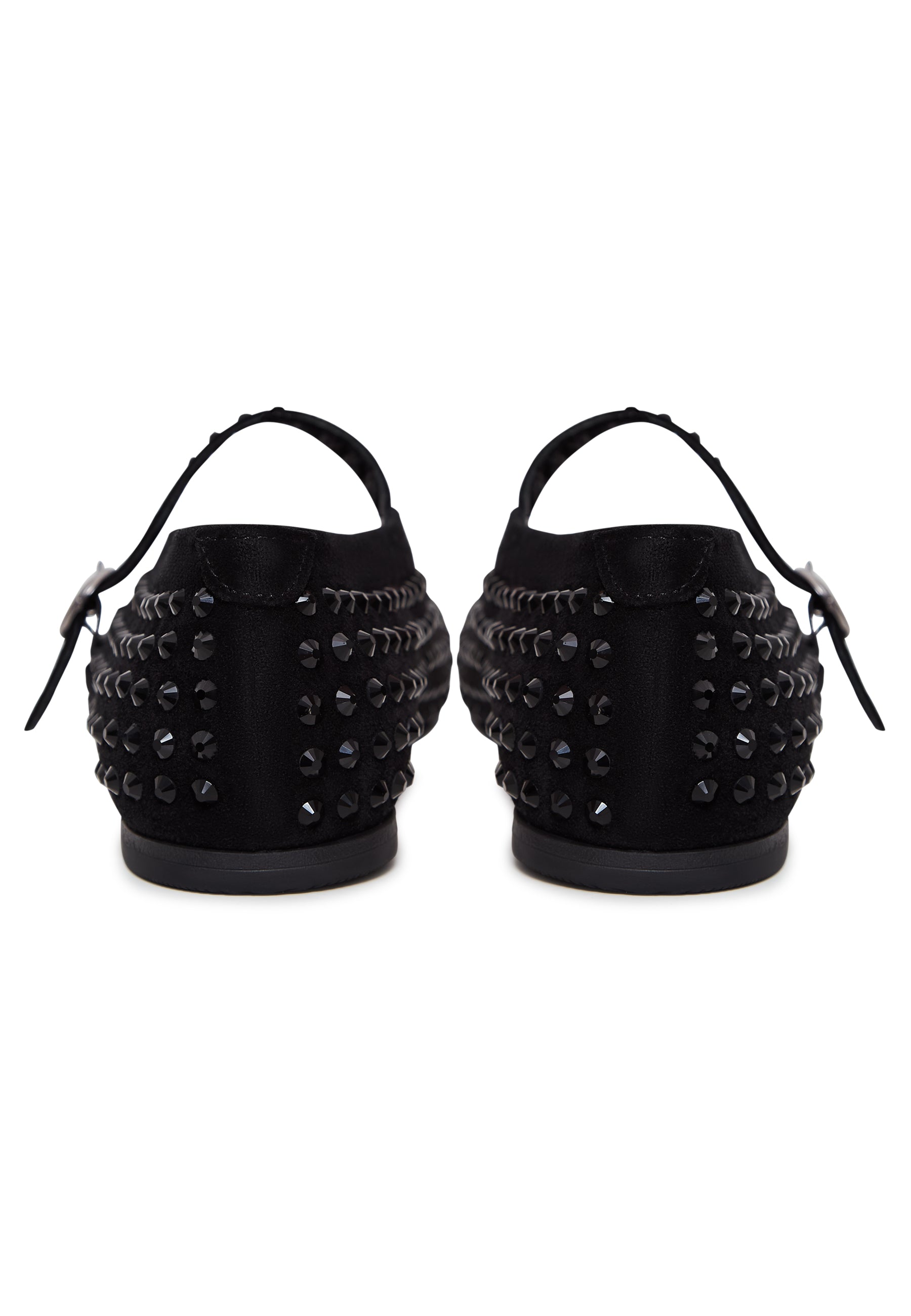 Rhinestones leather ballerinas - Black