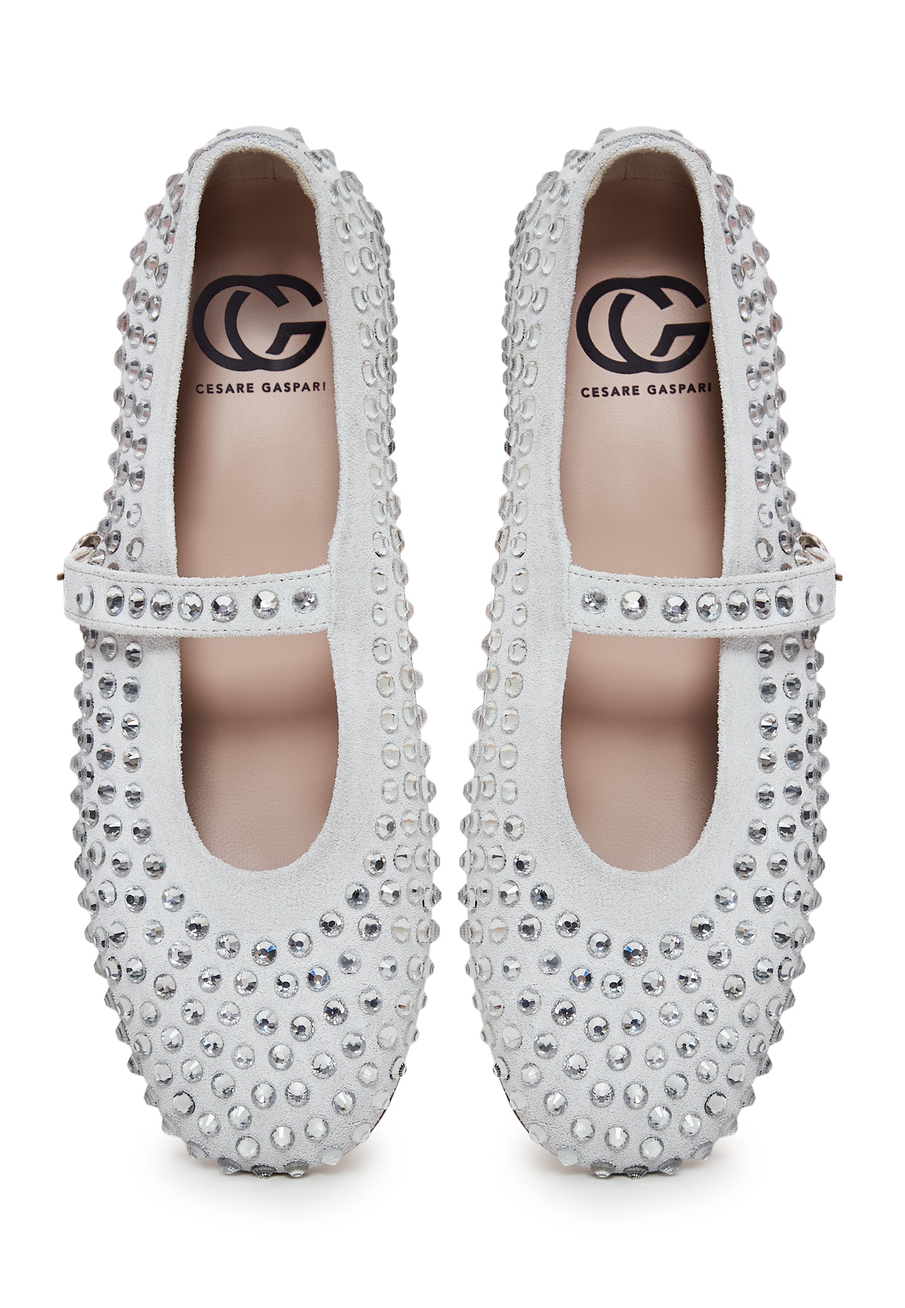 Rhinestones leather ballerinas - Silver