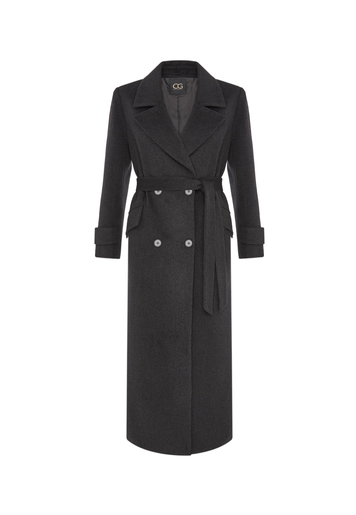 Double Breasted Wool Blend Coat - Graphite