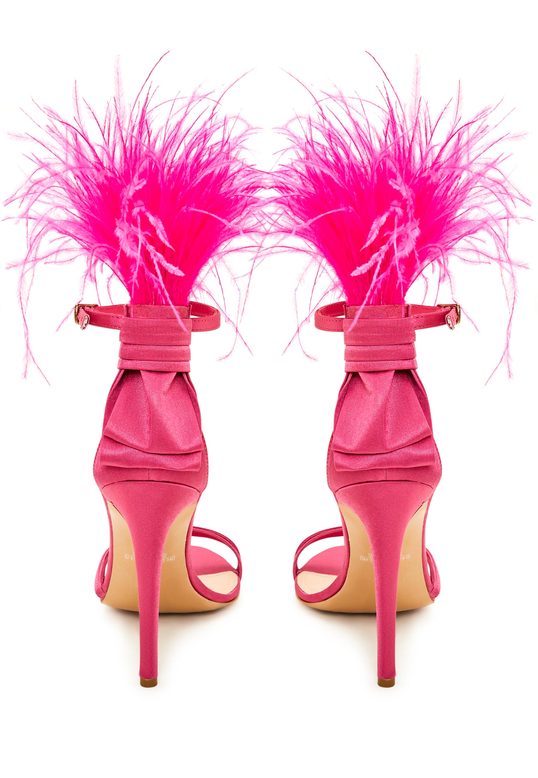 Elegant Black Feathered Ankle Strap Luxury High Heel Sandals - Fushia