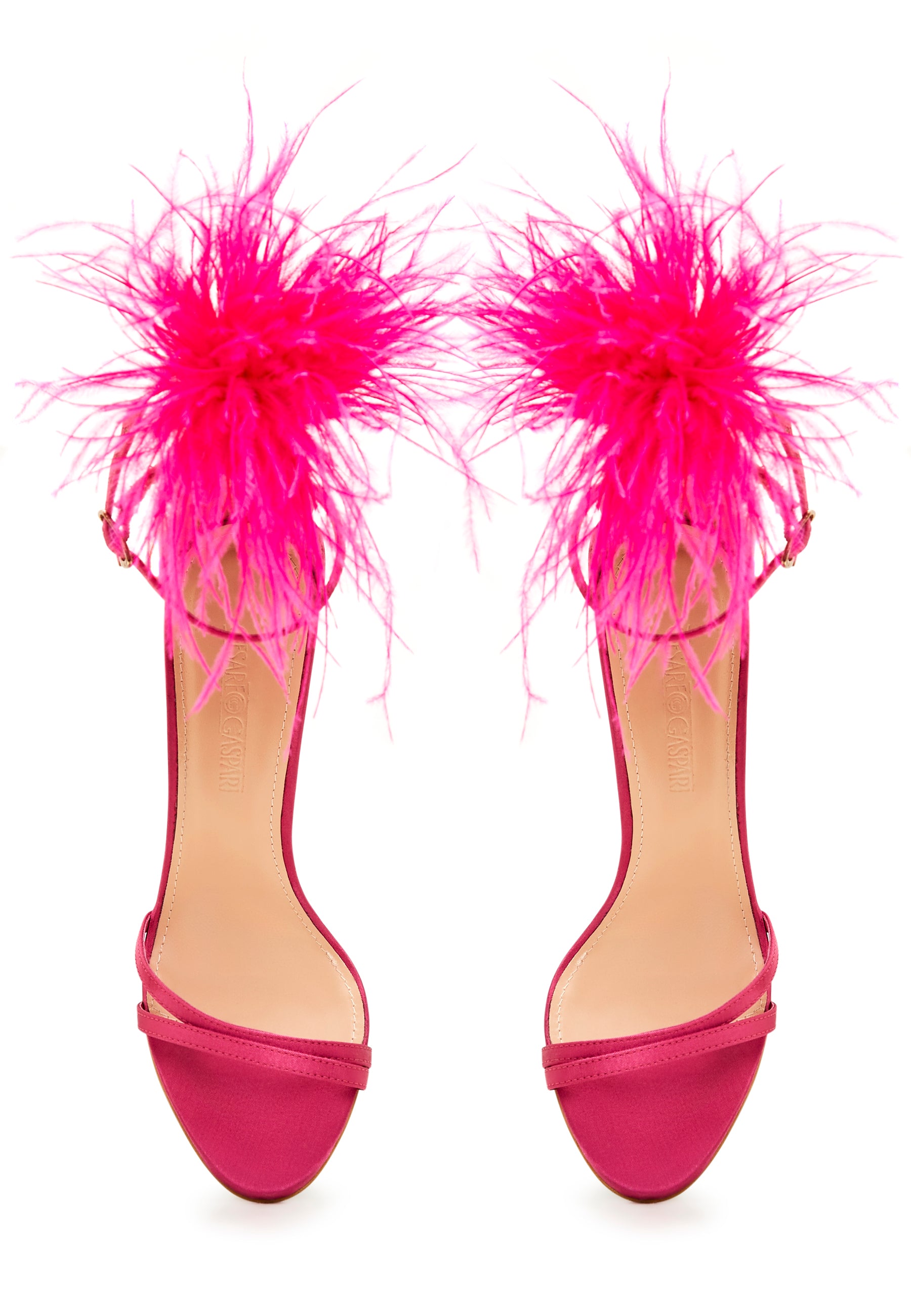 Elegant Black Feathered Ankle Strap Luxury High Heel Sandals - Fushia