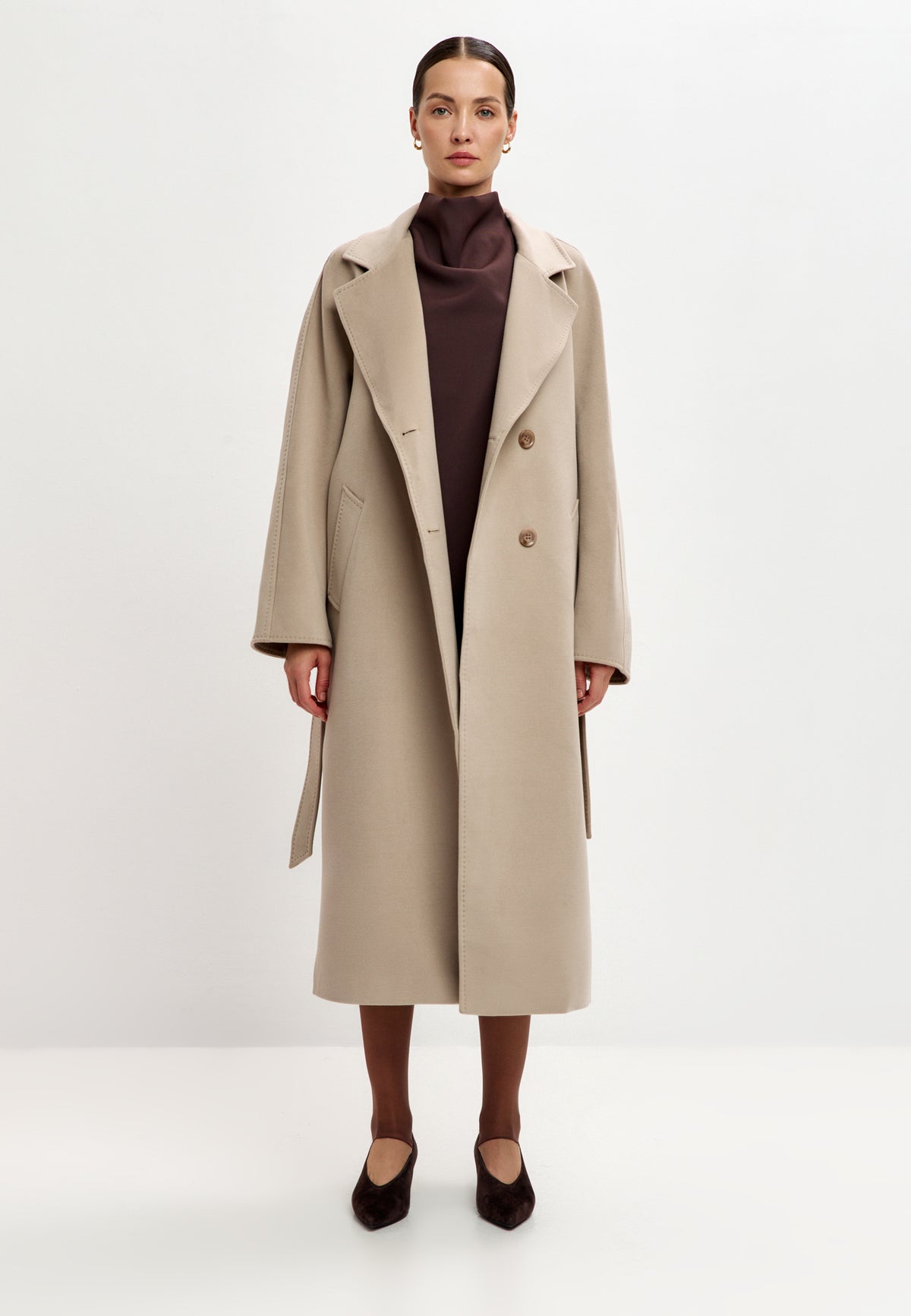 Belted Double-Breasted Coat - Milky