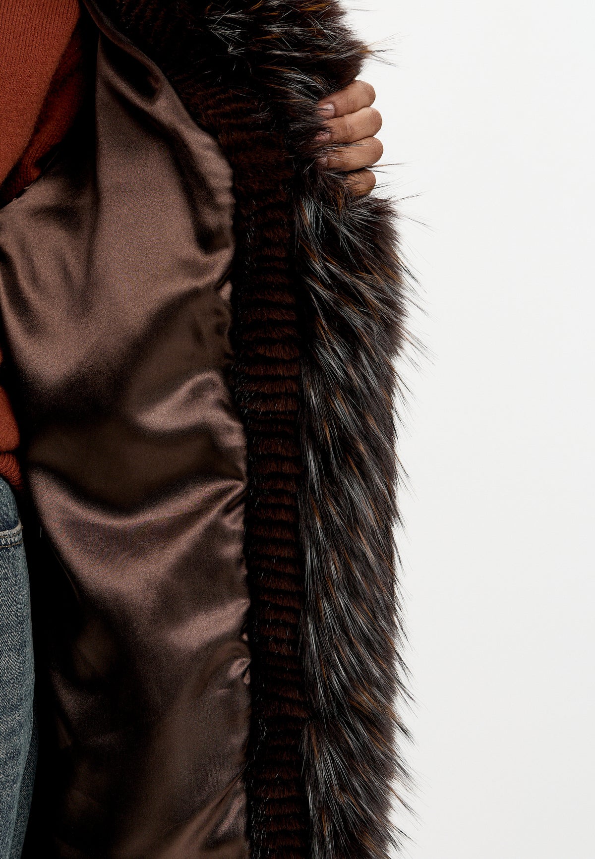 Couture krage i fuskpäls – Indigo Brun