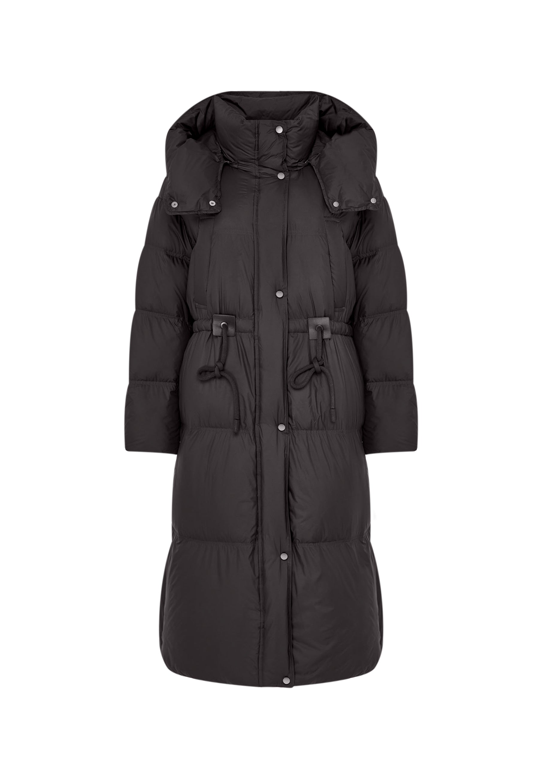 Abrigo acolchado oversize con capucha y relleno de plumón – Negro