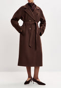 Belted Double-Breasted Coat - Chocolate