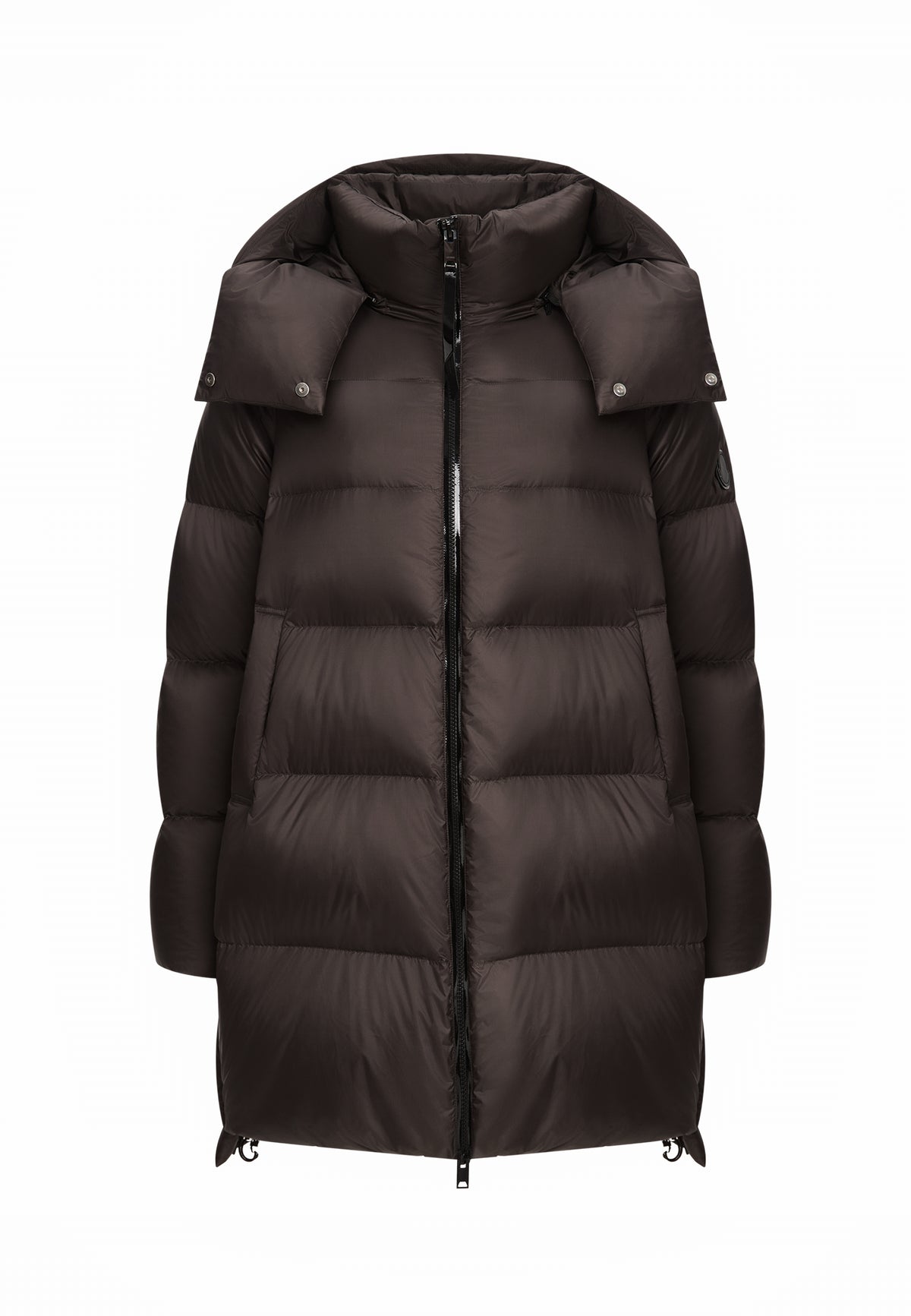 Chaqueta acolchada oversize con capucha y relleno de plumón – Marrón