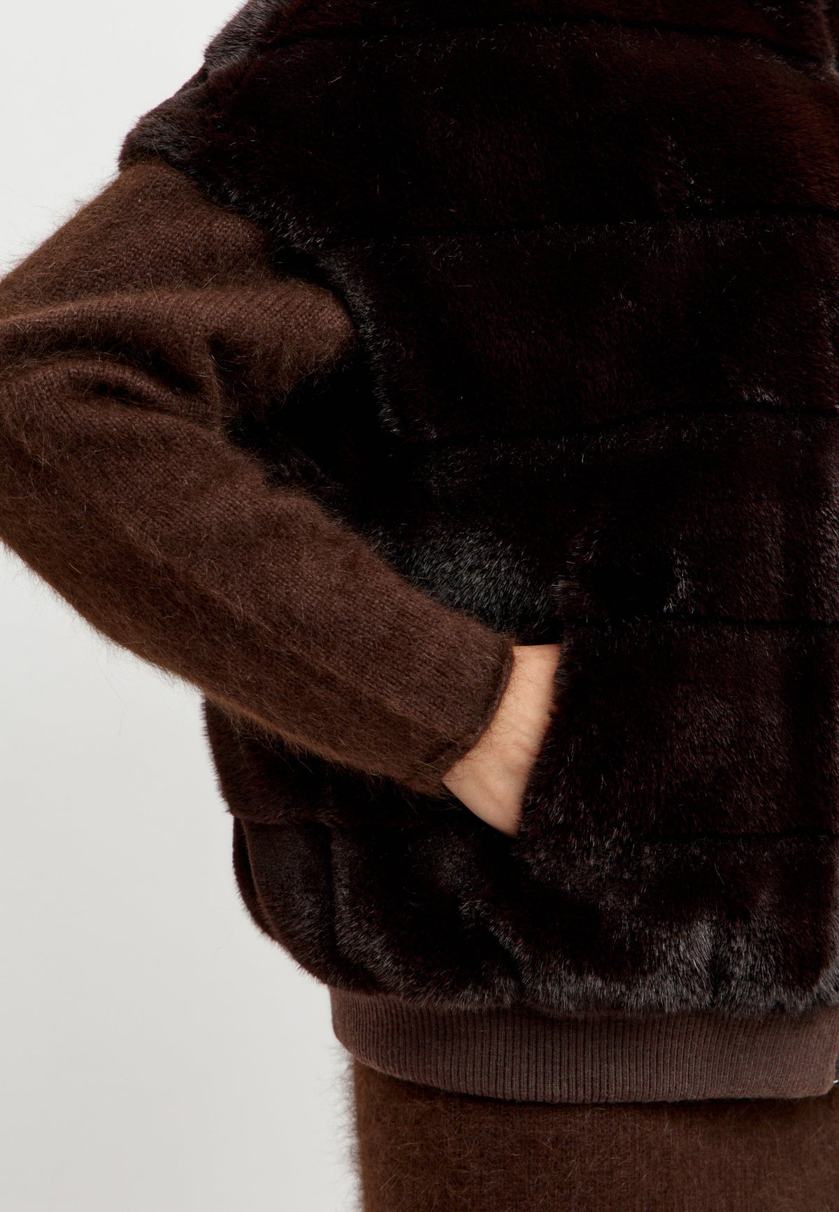 Faux Fur Zip-Up Vest - Chocolate