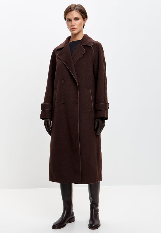 Wool-Blend Notch Lapel Jacket - Brown