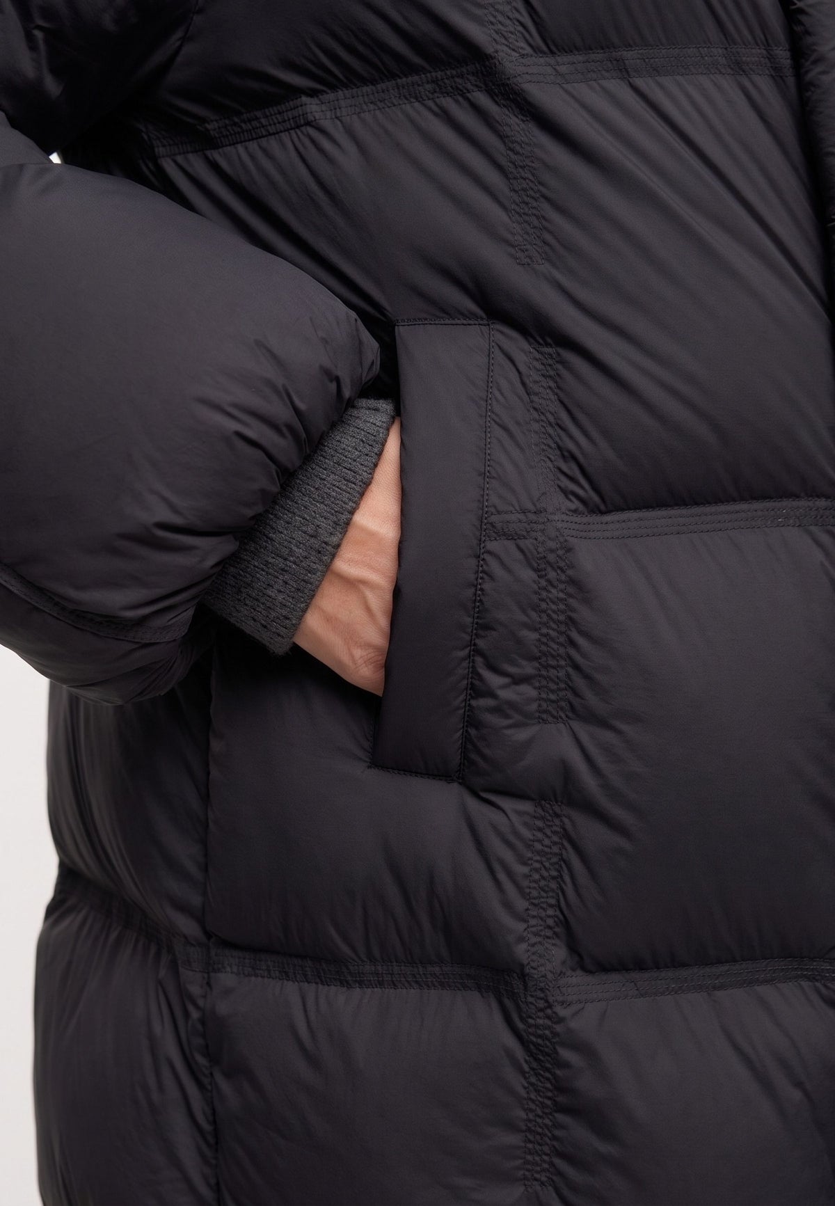 Long Quilted Down Puffer Coat - Black