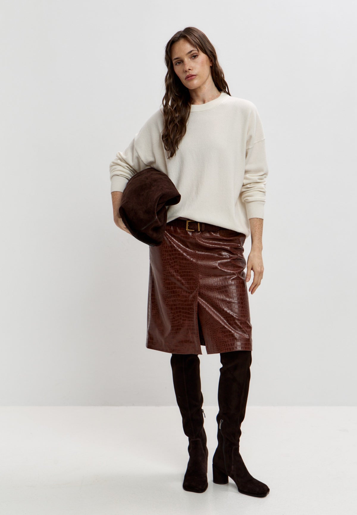 Cardigan i merinould med lynlås – Milky