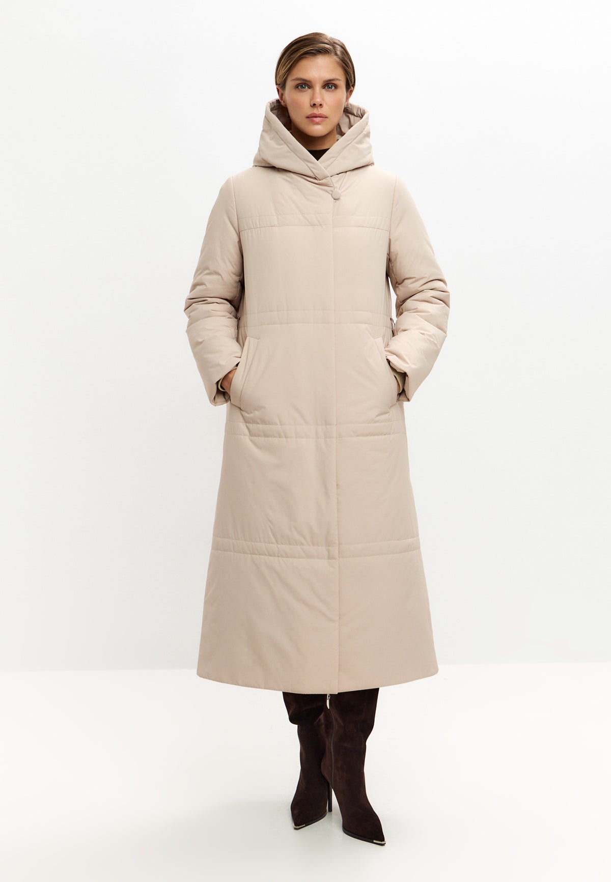Fur Trim Hooded Puffer Coat - Milky