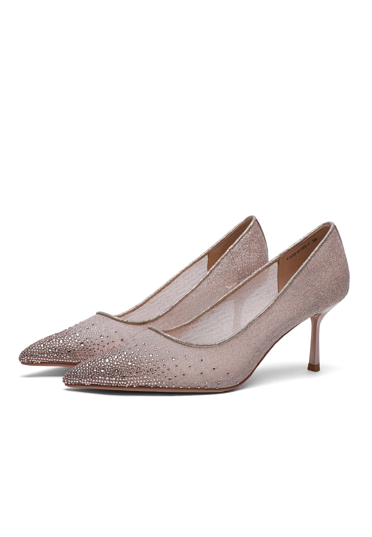 Camille pumps i satin med dekoration – Champagne