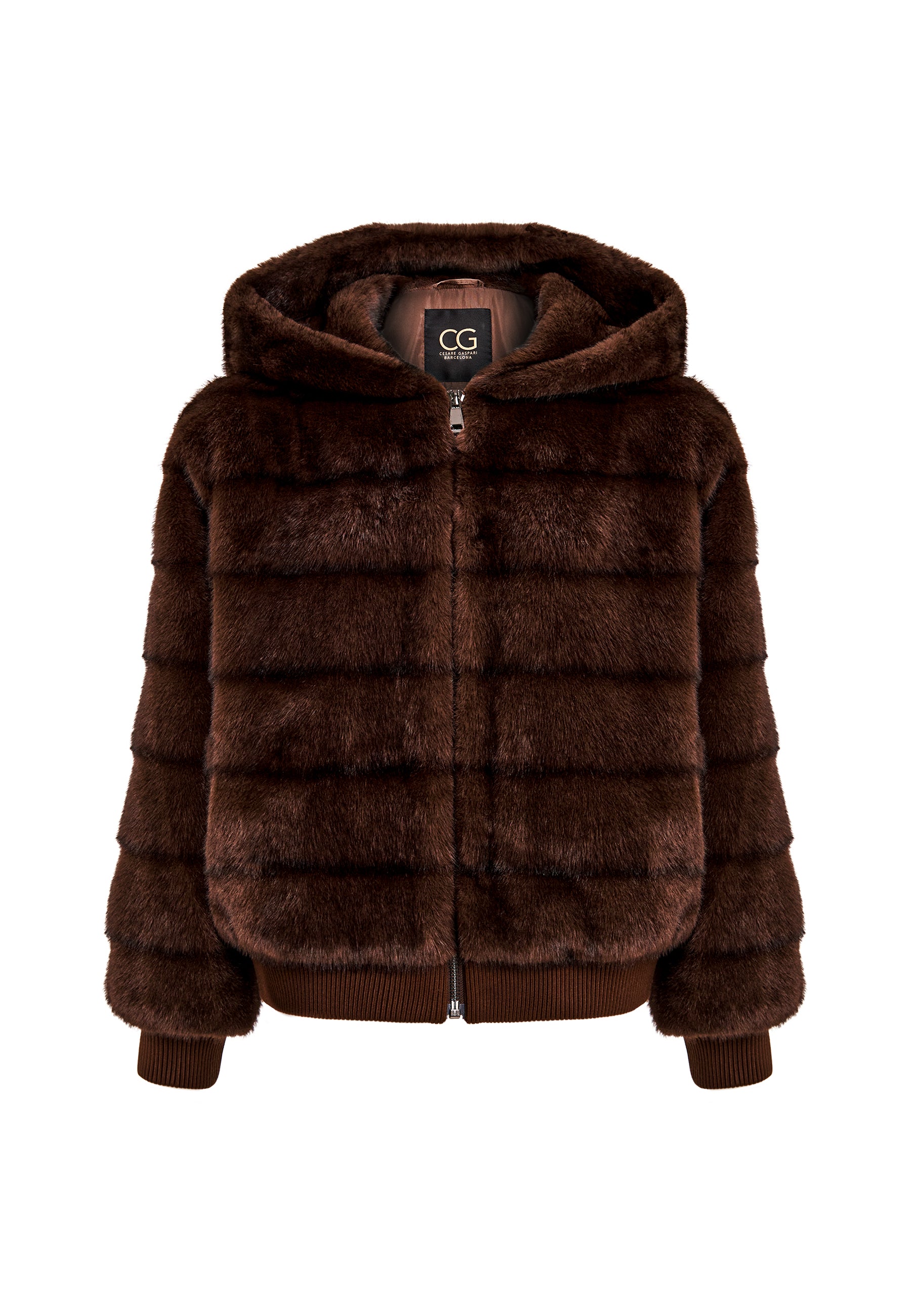Chaqueta de piel sintética con capucha – Marrón