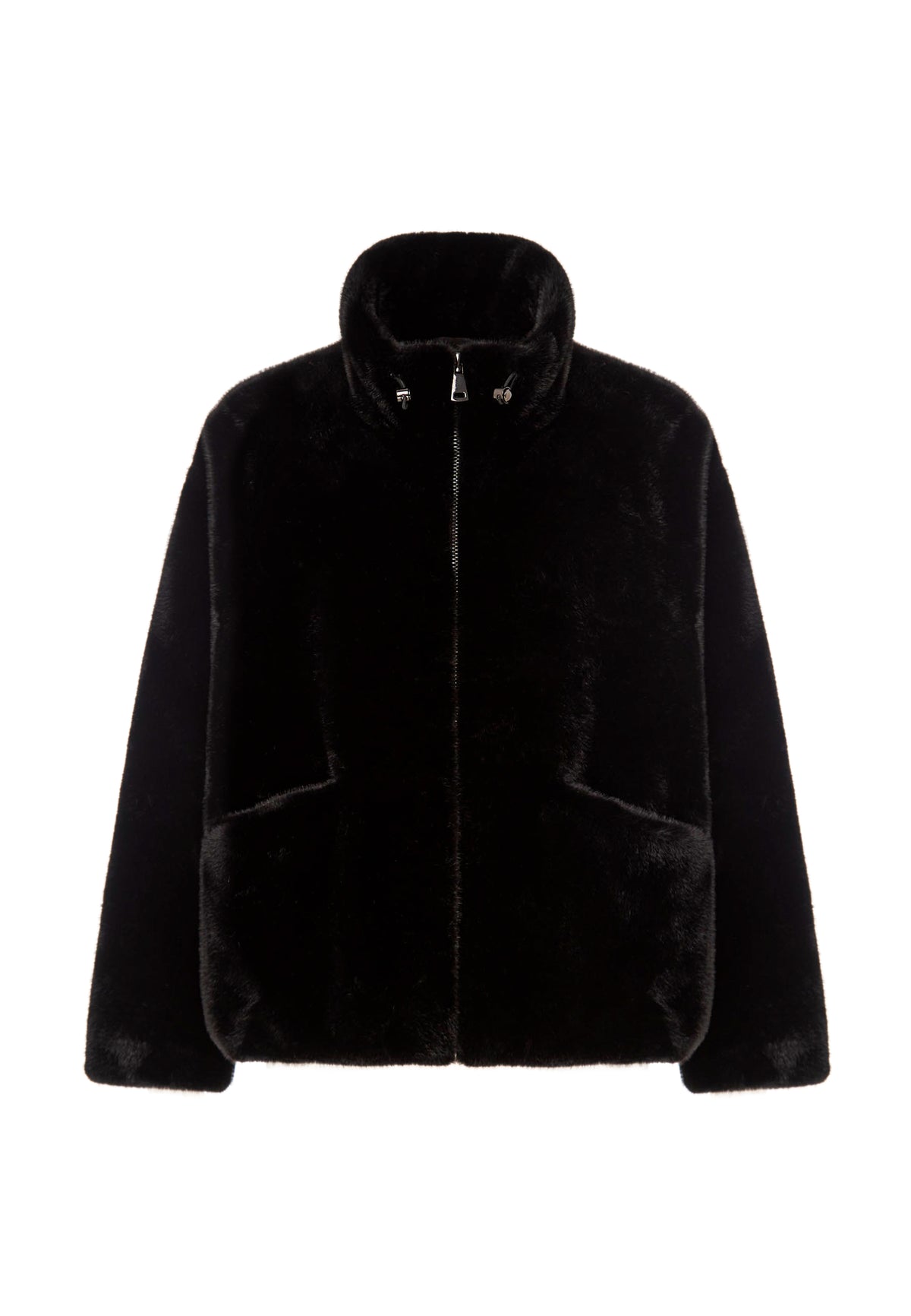 Jacke aus Veloursimitat mit Reißverschluss – Schwarz