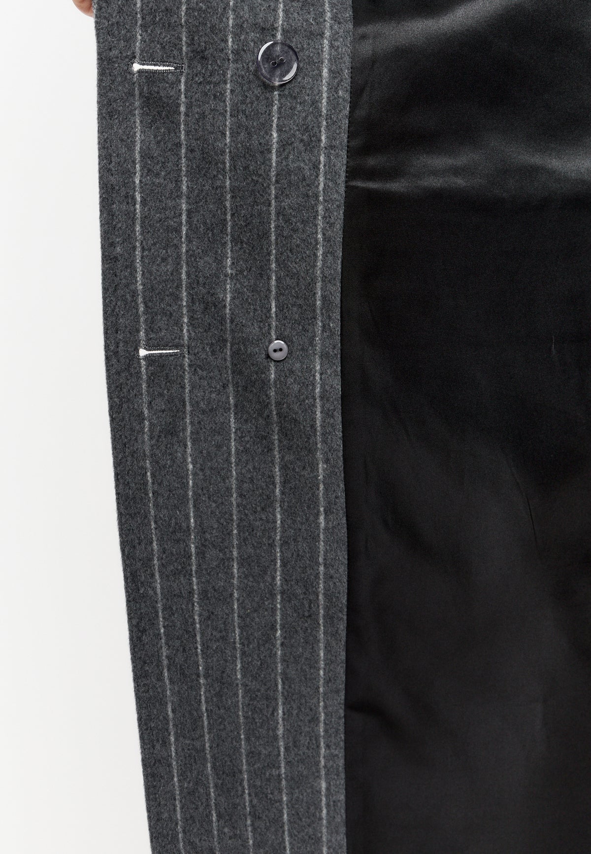 Pinstripe Wool Blend Long Coat