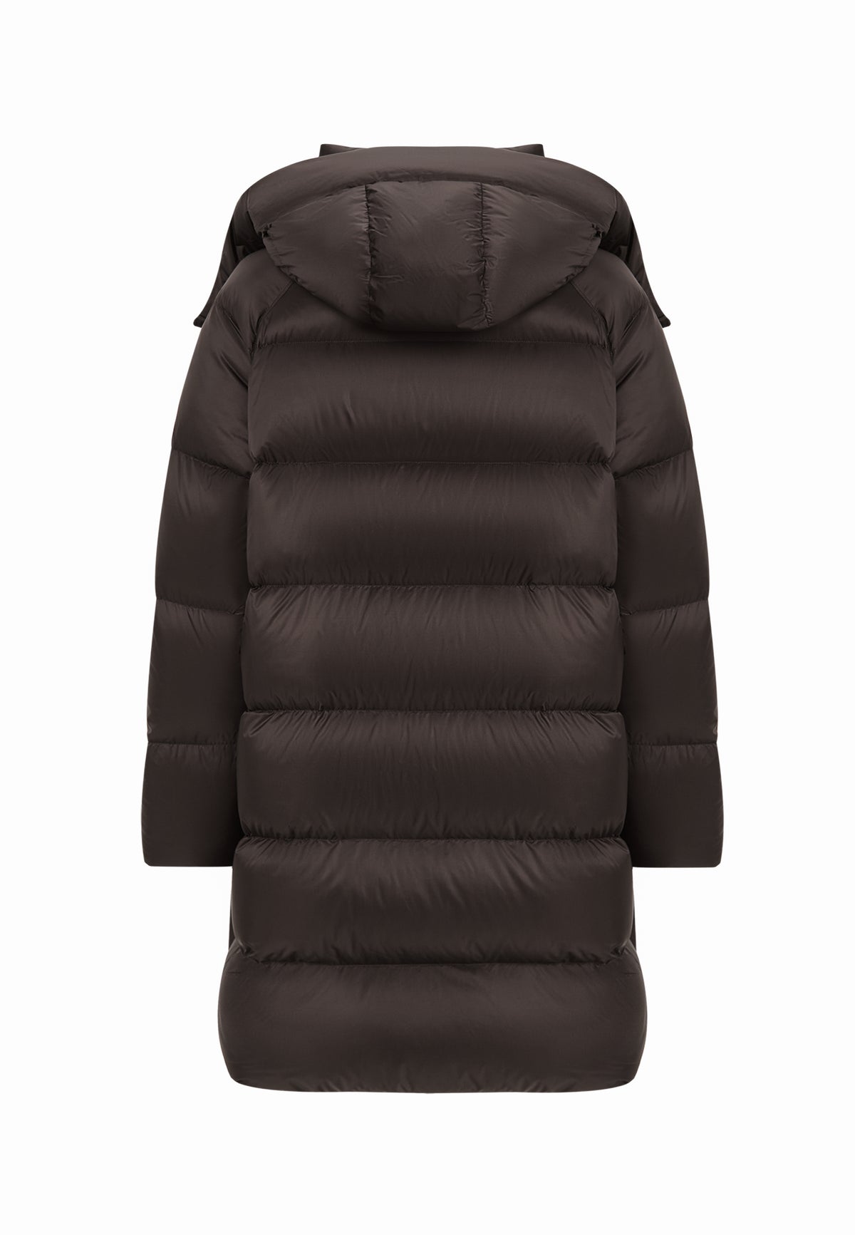 Chaqueta acolchada oversize con capucha y relleno de plumón – Marrón