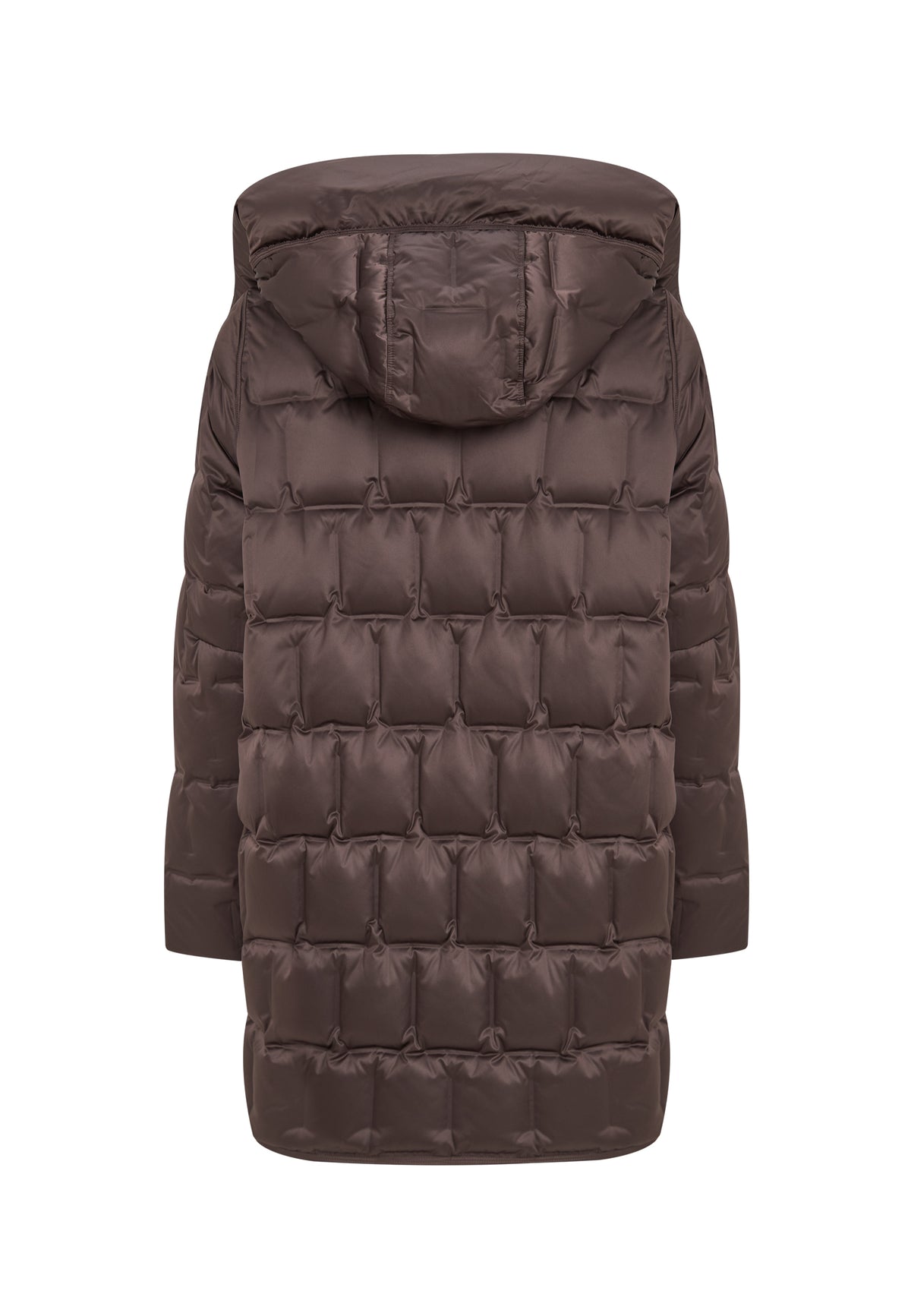 Hooded Mid-Length Down Puffer Coat - Brown