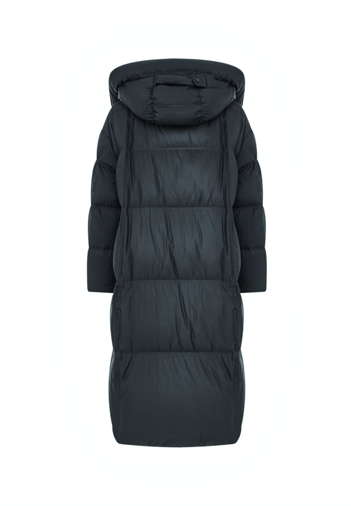 Oversize Daunen-Steppmantel mit Kapuze – Dunkelblau