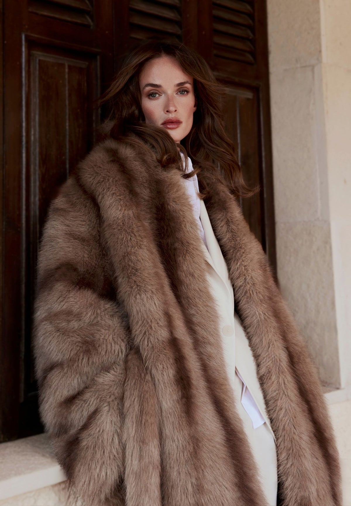 Cappuccino Striped Faux Fur Collar