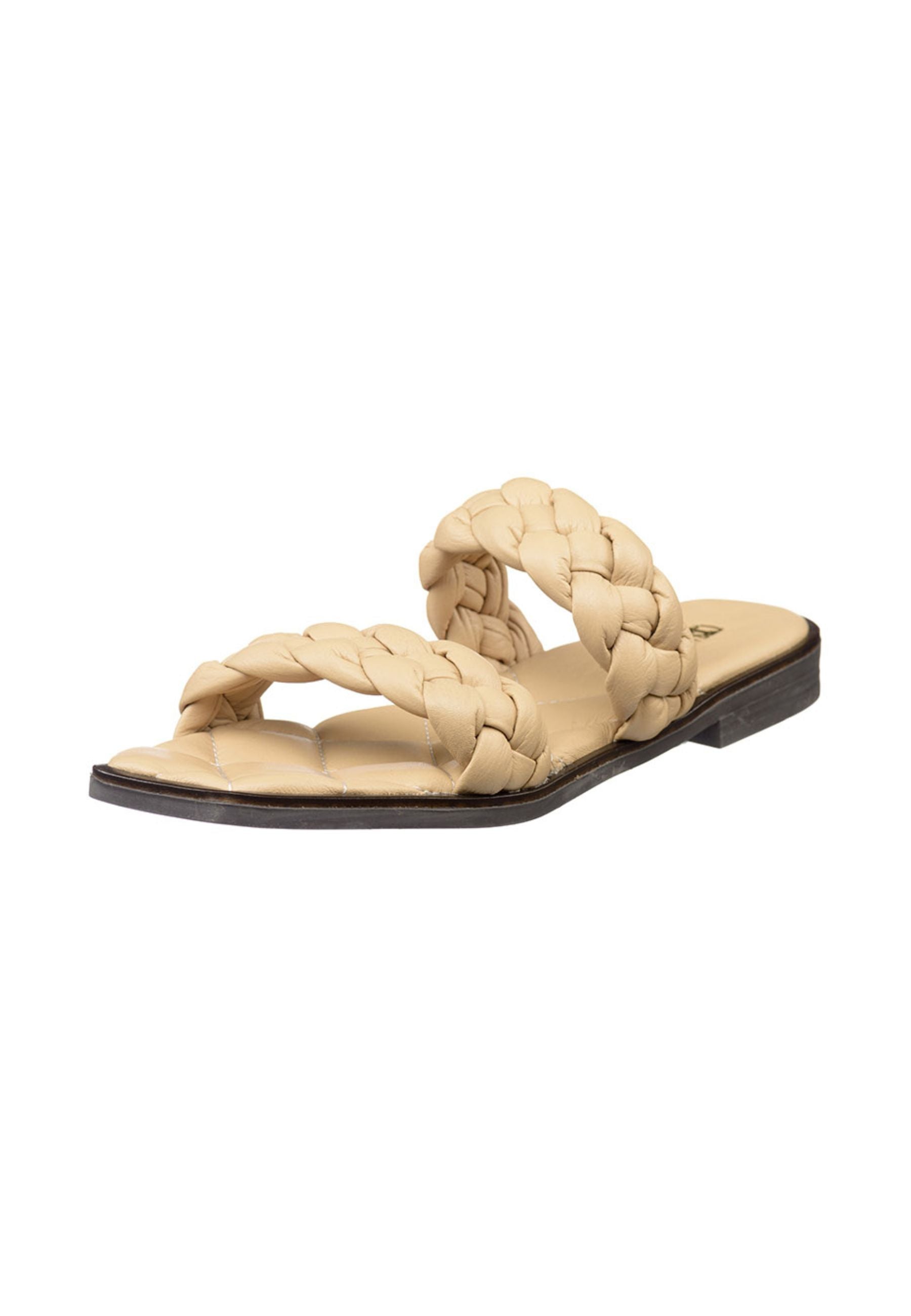 High quality soft leather flat Sole Sandals - Beige