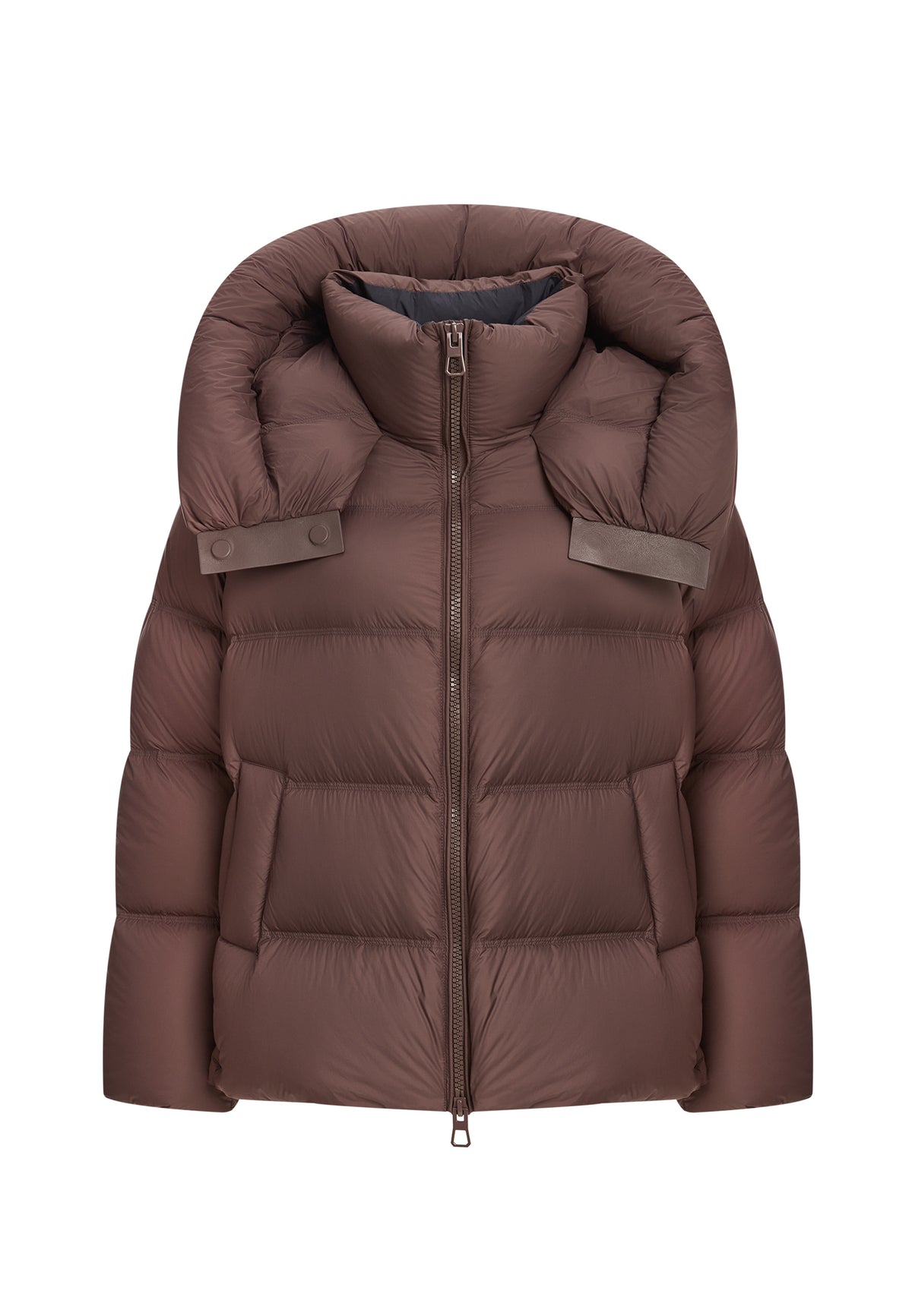 Kurze Daunen-Steppjacke mit Kapuze – Braun