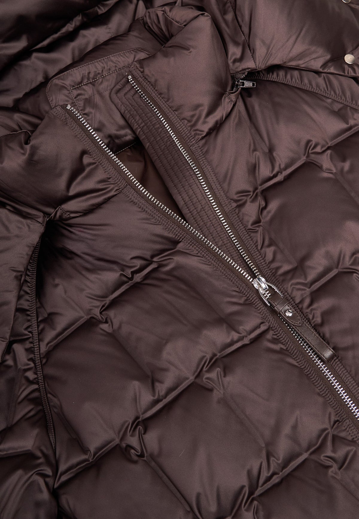 Hooded Mid-Length Down Puffer Coat - Brown