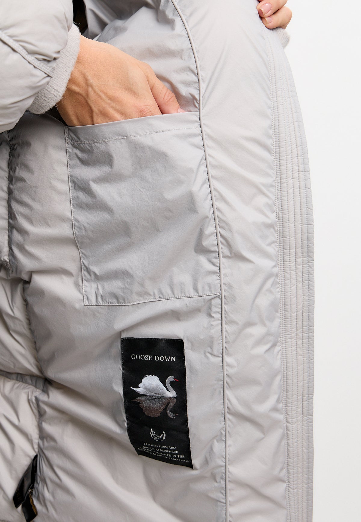 Long Quilted Down Puffer Coat - Grey