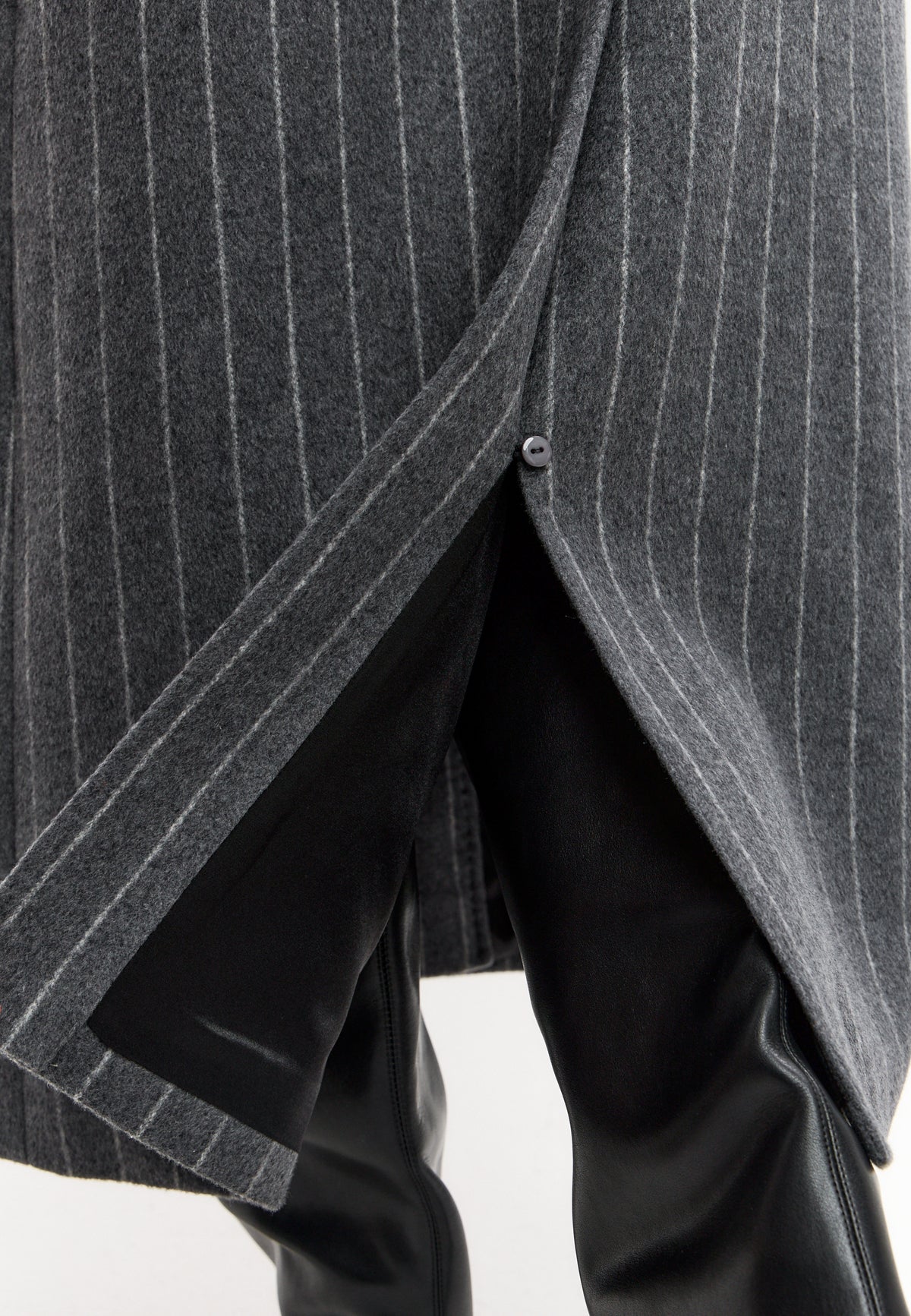 Pinstripe Wool Blend Long Coat