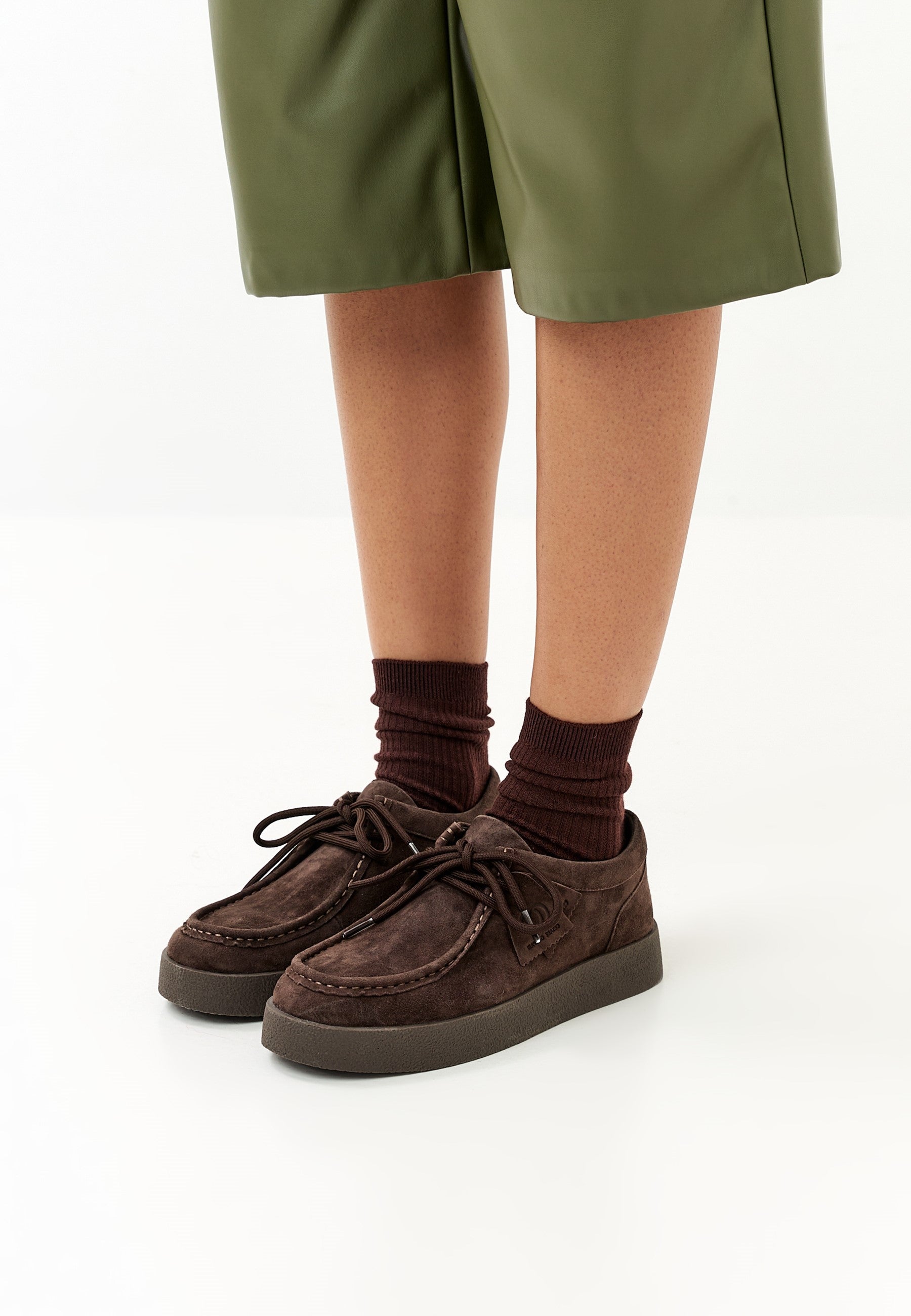 Loafersy na platformie sznurowane taupe – Ciemnobrązowe