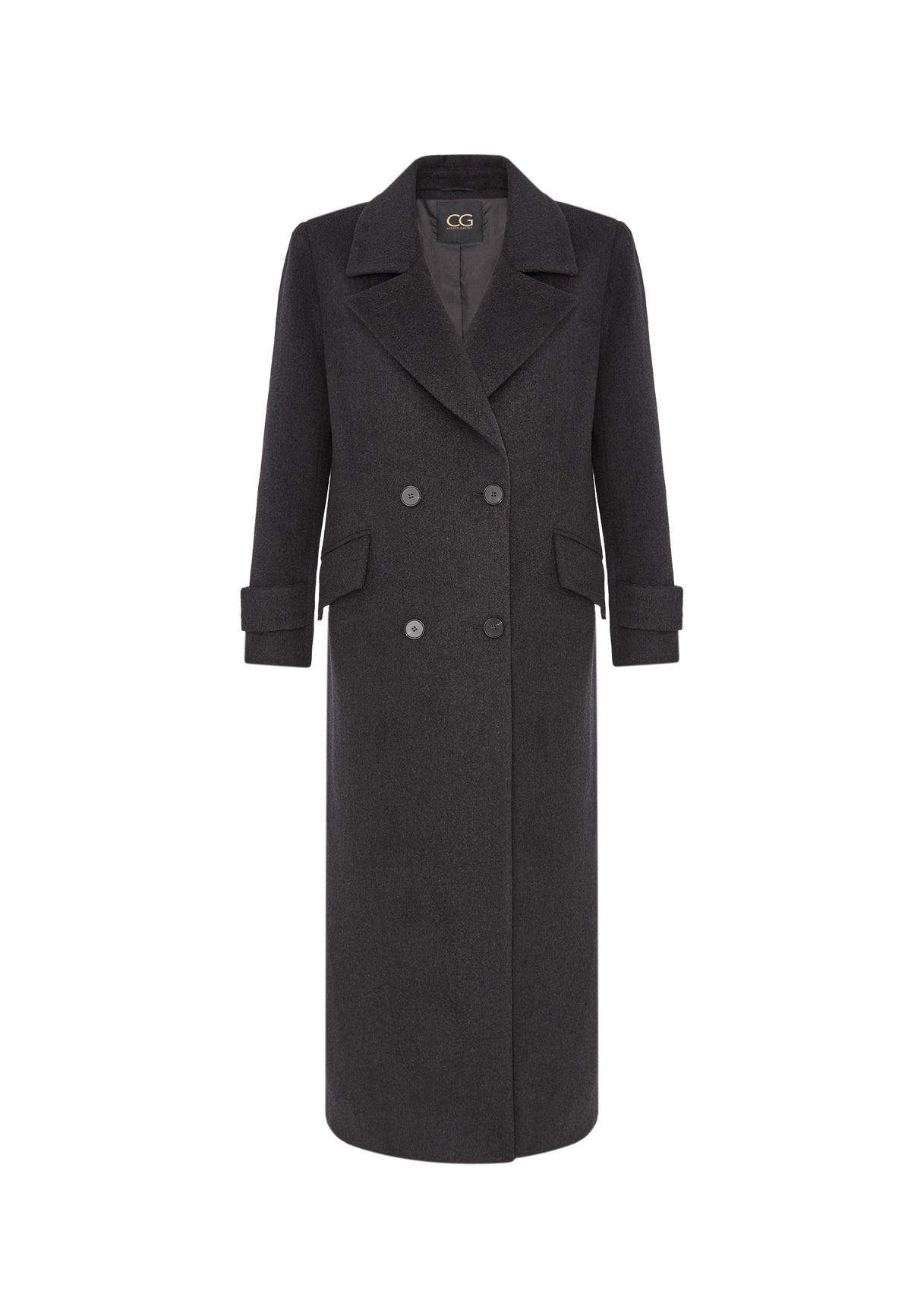 Double Breasted Wool Blend Coat - Graphite